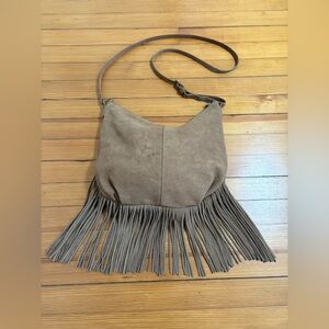 Margot Genuine Leather Camel Suede Fringe Crossbody Hobo Bag Hippie Boho